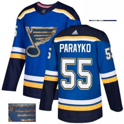 Mens Adidas St Louis Blues 55 Colton Parayko Authentic Royal Blue Fashion Gold NHL Jersey