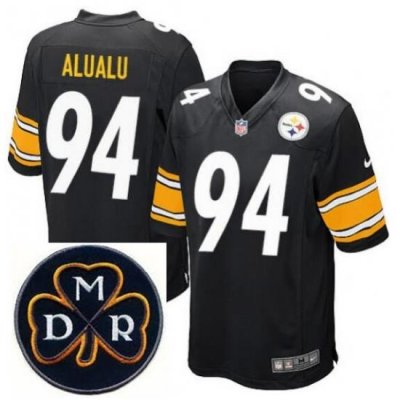 Men's Nike Pittsburgh Steelers #94 Tyson Alualu Black NFL Elite MDR Dan Rooney Patch Jersey