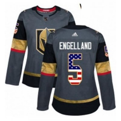 Womens Adidas Vegas Golden Knights 5 Deryk Engelland Authentic Gray USA Flag Fashion NHL Jersey