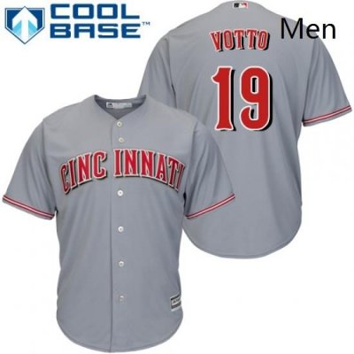 Mens Majestic Cincinnati Reds 19 Joey Votto Replica Grey Road Cool Base MLB Jersey