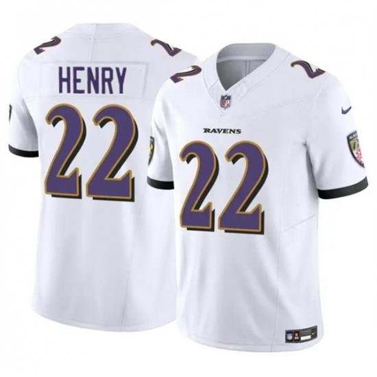 Men's Baltimore Ravens #22 Derrick Henry 2023 F.U.S.E. White Vapor Limited Football Stitched Jersey