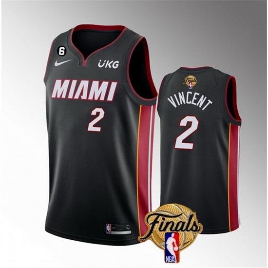 Men Miami Heat 2 Gabe Vincent Black 2023 Finals Icon Edition With NO 6 Patch Stitched Basketball Jersey