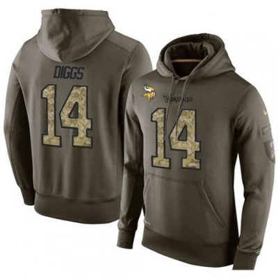 NFL Nike Minnesota Vikings 14 Stefon Diggs Green Salute To Service Mens Pullover Hoodie