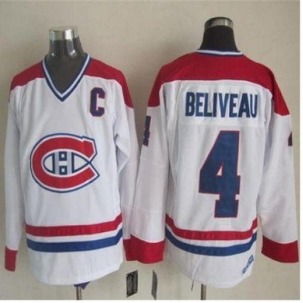 Montreal Canadiens #4 Jean Beliveau White CH-CCM Throwback Stitched NHL Jersey