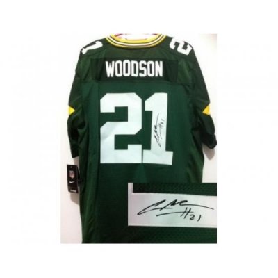 Nike Green Bay Packers 21 Charles Woodson Green Elite Signed NFL Jersey