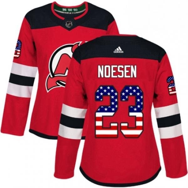 Womens Adidas New Jersey Devils 23 Stefan Noesen Authentic Red USA Flag Fashion NHL Jersey