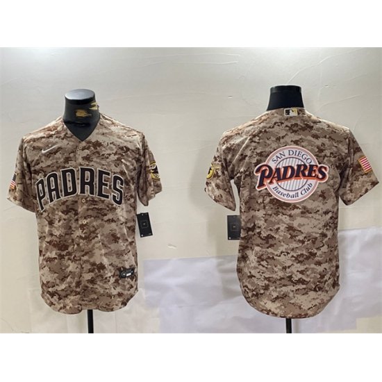 Men San Diego Padres Tan Camo Team Big Logo Cool Base Stitched Baseball Jersey