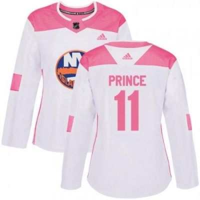 Womens Adidas New York Islanders 11 Shane Prince Authentic WhitePink Fashion NHL Jersey