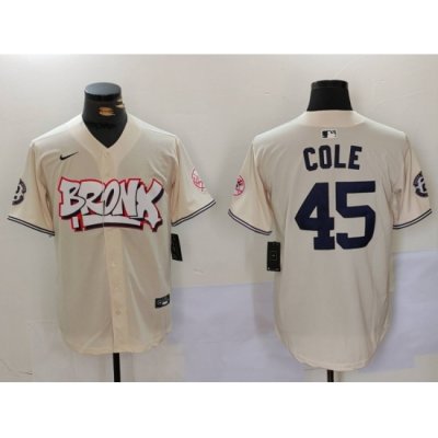 Men New York Yankees 45 Gerrit ColeCream The Bronx Graffiti V2 Vapor Limited Stitched Baseball Jersey 5