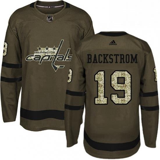 Mens Adidas Washington Capitals 19 Nicklas Backstrom Premier Green Salute to Service NHL Jersey