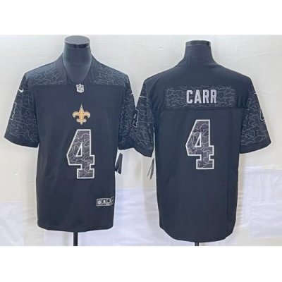 Men's New Orleans Saints #4 Derek Carr Black Reflective Limited Stitched Football Jersey