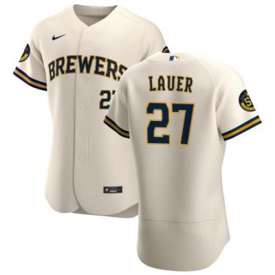 Men MilWaukee BreWers 27 Eric Lauer Men Nike Cream Home 2020 Flex Base Player MLB Jersey