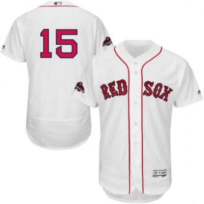 Mens Majestic Boston Red Sox 15 Dustin Pedroia White Home Flex Base Authentic Collection 2018 World Series Jersey