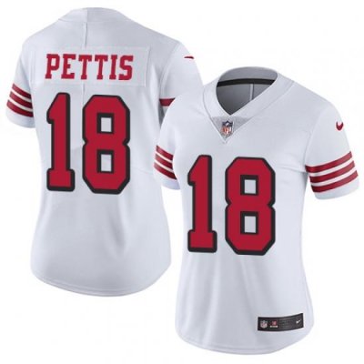 Nike 49ers #18 Dante Pettis White Rush Womens Stitched NFL Vapor Untouchable Limited Jersey