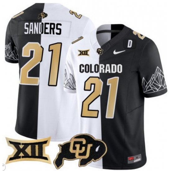 Men Colorado Buffaloes #21 Shilo Sanders White Black Split  Vapor Limited Stitched Football Jersey