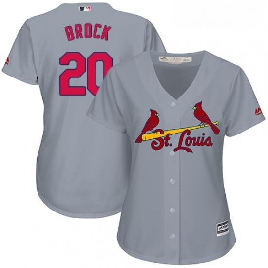 Womens Majestic St Louis Cardinals 20 Lou Brock Replica Grey Road Cool Base MLB Jersey