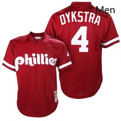 Mens Mitchell and Ness 1991 Philadelphia Phillies 4 Lenny Dykstra Authentic Red Throwback MLB Jersey