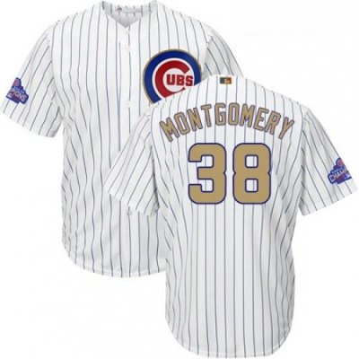 Youth Majestic Chicago Cubs 38 Mike Montgomery Authentic White 2017 Gold Program Cool Base MLB Jersey