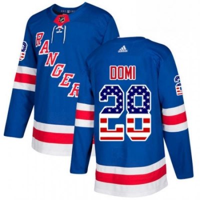 Mens Adidas New York Rangers 28 Tie Domi Authentic Royal Blue USA Flag Fashion NHL Jersey