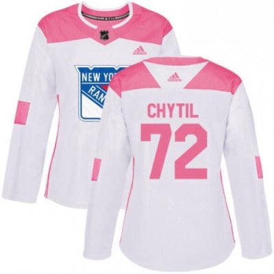 Womens Adidas New York Rangers 72 Filip Chytil Authentic WhitePink Fashion NHL Jersey