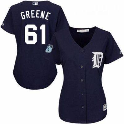 Womens Majestic Detroit Tigers 61 Shane Greene Replica Navy Blue Alternate Cool Base MLB Jersey