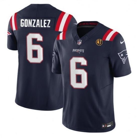 Men New England Patriots 6 Christian Gonzalez Navy 2023 F U S E  With John Madden Patch Vapor Limited Stitched Football Jersey