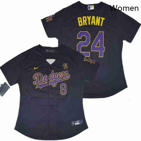 Women Dodgers 8 Kobe Bryant Black Purple YelloW Cool Base Stitched MLB Jersey