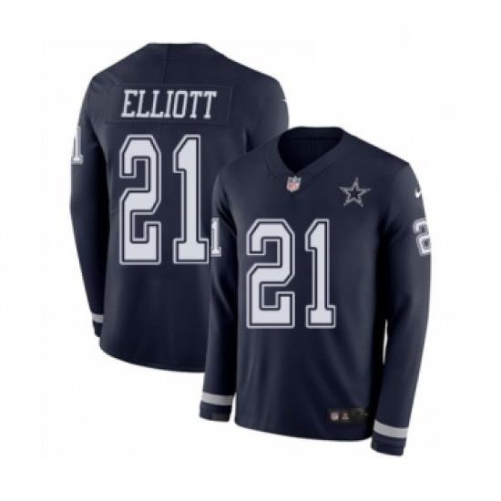 Mens Nike Dallas Cowboys 21 Ezekiel Elliott Limited Navy Blue Therma Long Sleeve NFL Jersey