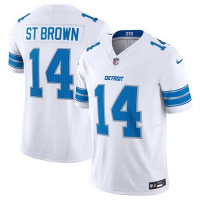 Men Detroit Lions 14 Amon Ra St  Brown White 2024 F U S E  Vapor Limited Stitched Jersey