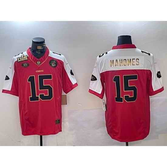 Men Kansas City Chiefs 15 Patrick Mahomes Red With Gold Super Bowl LVIII Patch Limited Stitched Football Jersey