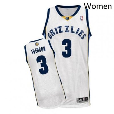 Womens Adidas Memphis Grizzlies 3 Allen Iverson Authentic White Home NBA Jersey