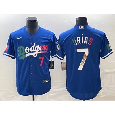 Men's Los Angeles Dodgers #7 Julio Urias Number Blue Cool Base Stitched Jersey3