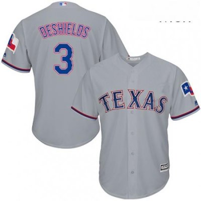 Mens Majestic Texas Rangers 3 Delino DeShields Replica Grey Road Cool Base MLB Jersey