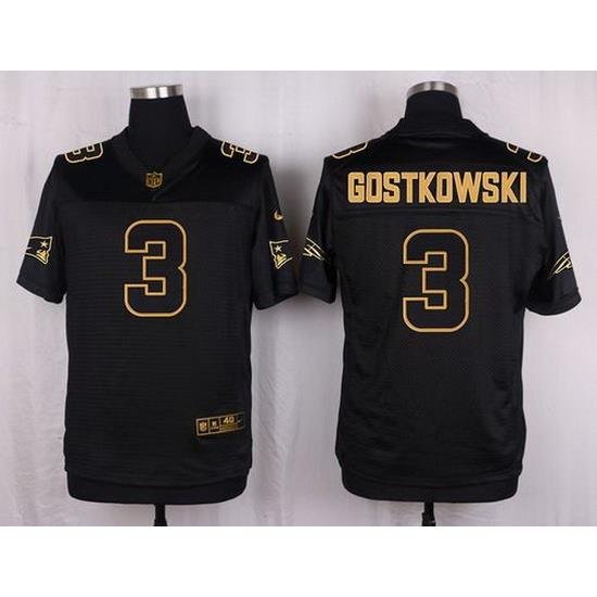 Nike Patriots #3 Stephen Gostkowski Black Mens Stitched NFL Elite Pro Line Gold Collection Jersey