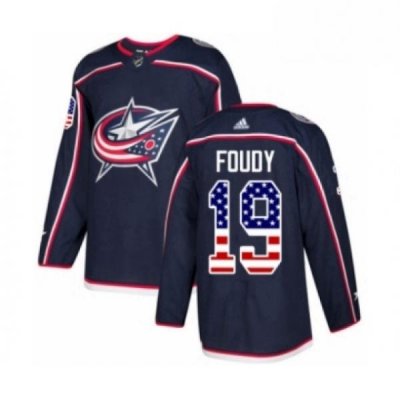 Mens Adidas Columbus Blue Jackets 19 Liam Foudy Authentic Navy Blue USA Flag Fashion NHL Jersey