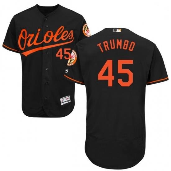 Mens Majestic Baltimore Orioles 45 Mark Trumbo Black Alternate Flex Base Authentic Collection MLB Jersey