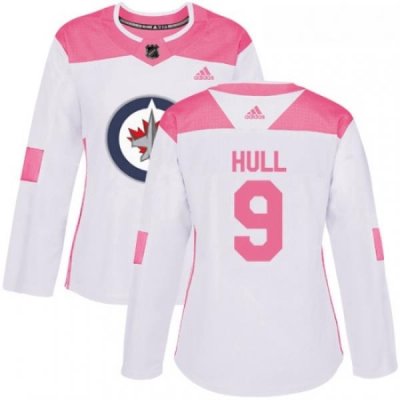 Womens Adidas Winnipeg Jets 9 Bobby Hull Authentic WhitePink Fashion NHL Jersey