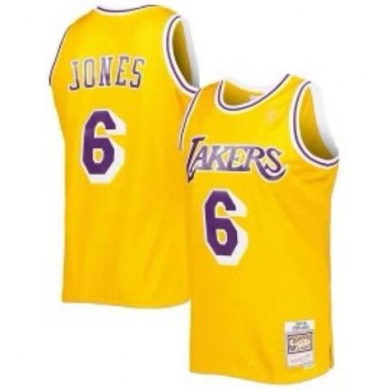 Men Lakers Jones #6 Yellow Throwback M&N Stitched Jersey