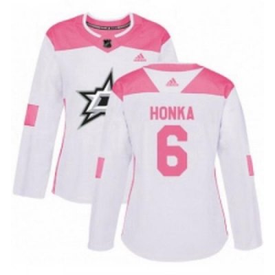 Womens Adidas Dallas Stars 6 Julius Honka Authentic WhitePink Fashion NHL Jersey