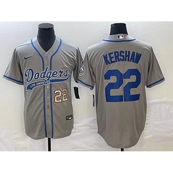 Men's Los Angeles Dodgers #22 Clayton KershaW Number Grey Cool Base Stitched Baseball Jersey