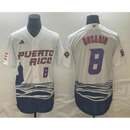 Men's Puerto Rico Baseball #8 Eddie Rosario Number 2023 White World Classic Stitched Jerseys