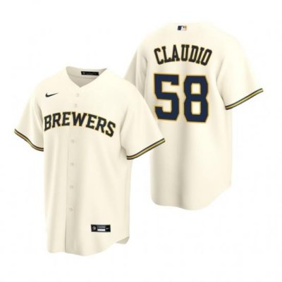 Mens Nike MilWaukee BreWers 58 Alex Claudio Cream Home Stitched Baseball Jersey