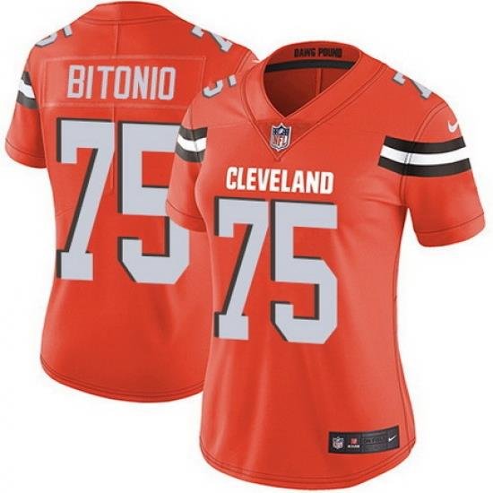 Nike Browns 75 Joel Bitonio Orange Alternate Womens Stitched NFL Vapor Untouchable Limited Jersey