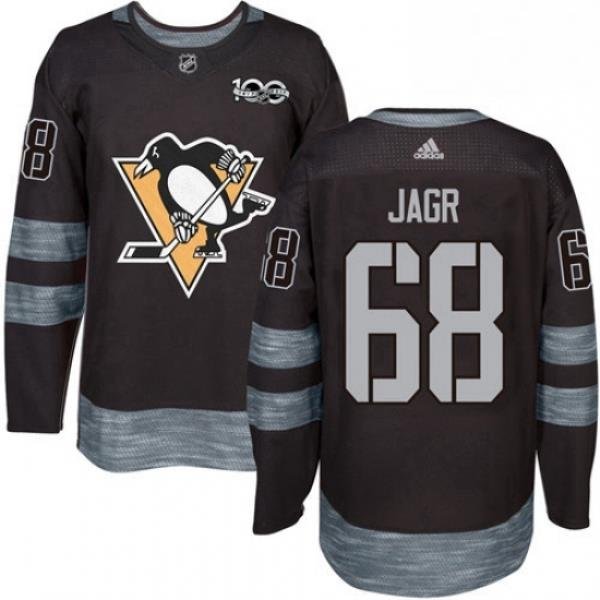 Mens Adidas Pittsburgh Penguins 68 Jaromir Jagr Authentic Black 1917 2017 100th Anniversary NHL Jersey