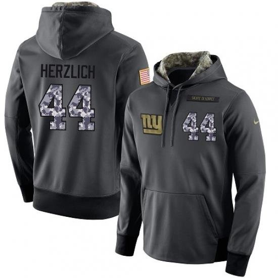 NFL Mens Nike New York Giants 44 Mark Herzlich Stitched Black Anthracite Salute to Service Player Performance Hoodie