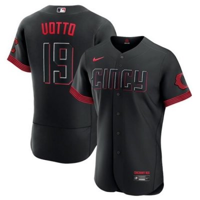 Men Cincinnati Reds 19 Joey Votto Black 2023 City Connect Flex Base Stitched Jersey