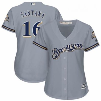 Womens Majestic Milwaukee Brewers 16 Domingo Santana Authentic Grey Road Cool Base MLB Jersey