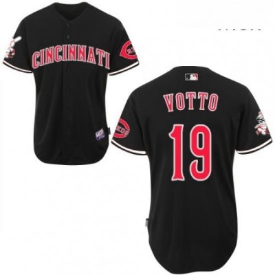 Mens Majestic Cincinnati Reds 19 Joey Votto Replica Black MLB Jersey