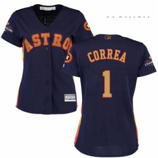 Womens Majestic Houston Astros 1 Carlos Correa Authentic Navy Blue Alternate 2018 Gold Program Cool Base MLB Jersey