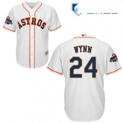 Mens Majestic Houston Astros 24 Jimmy Wynn Replica White Home 2017 World Series Champions Cool Base MLB Jersey